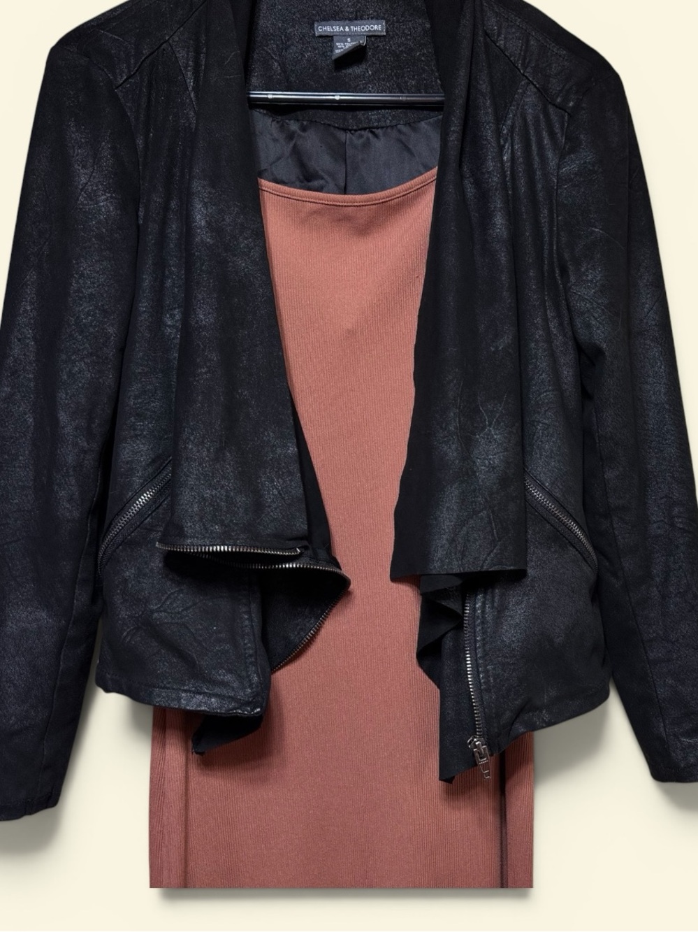 Chelsea & Theodore Black Faux Leather Asymmetrical Zip Jacket